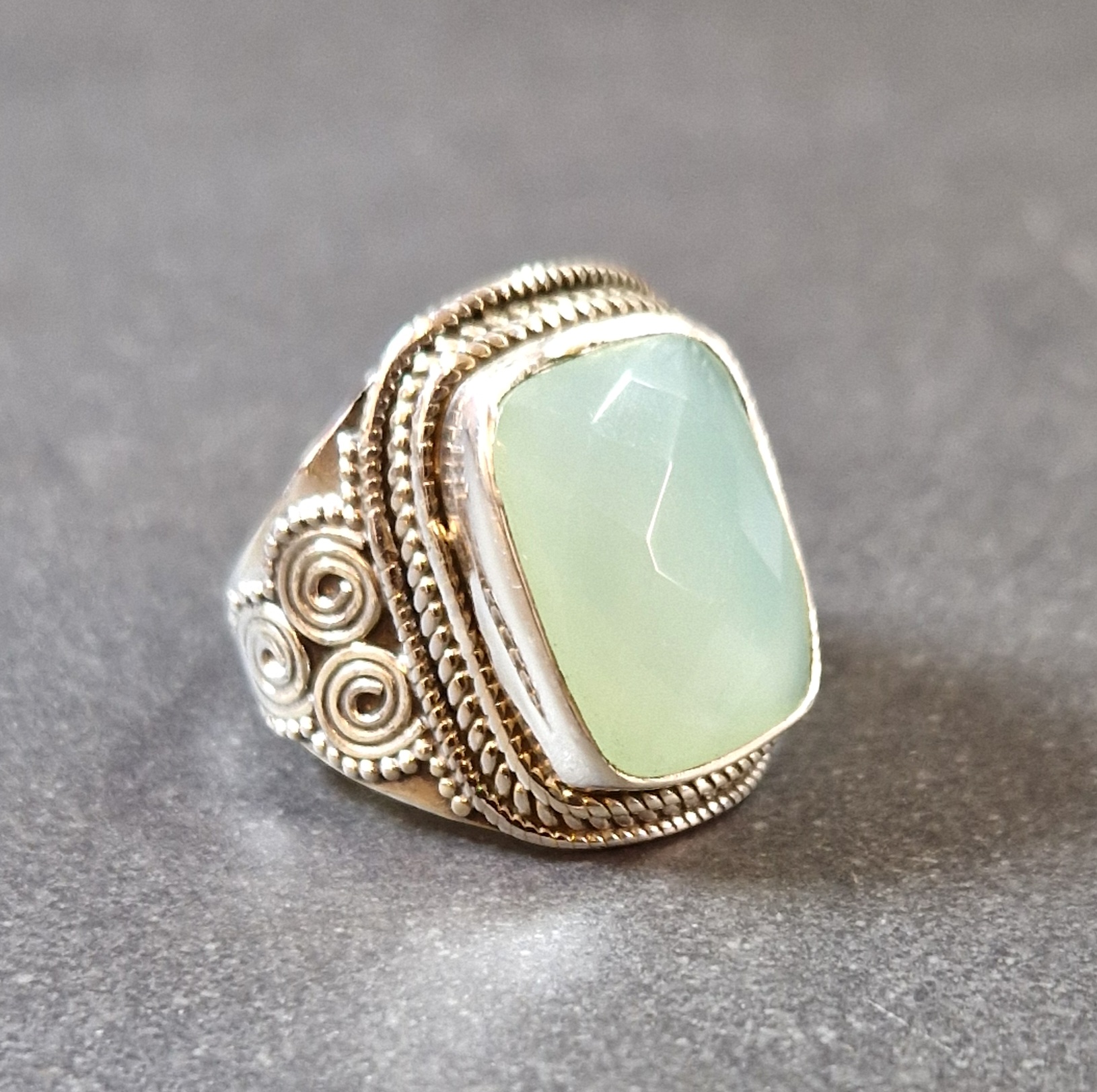Filigran Ring Silver - Blå Kalcedon Cabochon  - 4