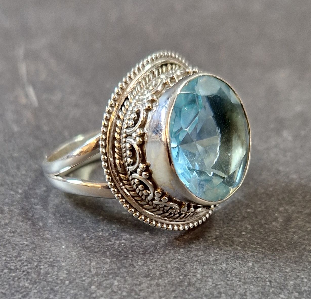 Filigran Ring Silver - Topas Cabochon - 4 sorter - 5