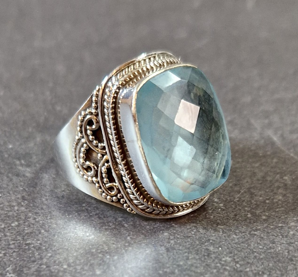 Filigran Ring Silver - Topas Cabochon - 3 sorter - 2