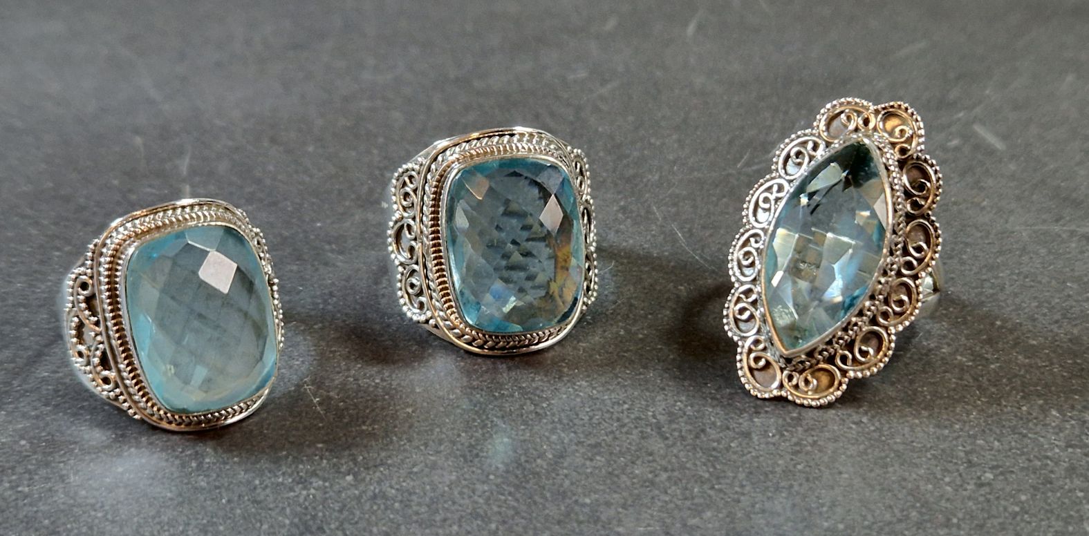 Filigran Ring Silver - Topas Cabochon - 3 sorter