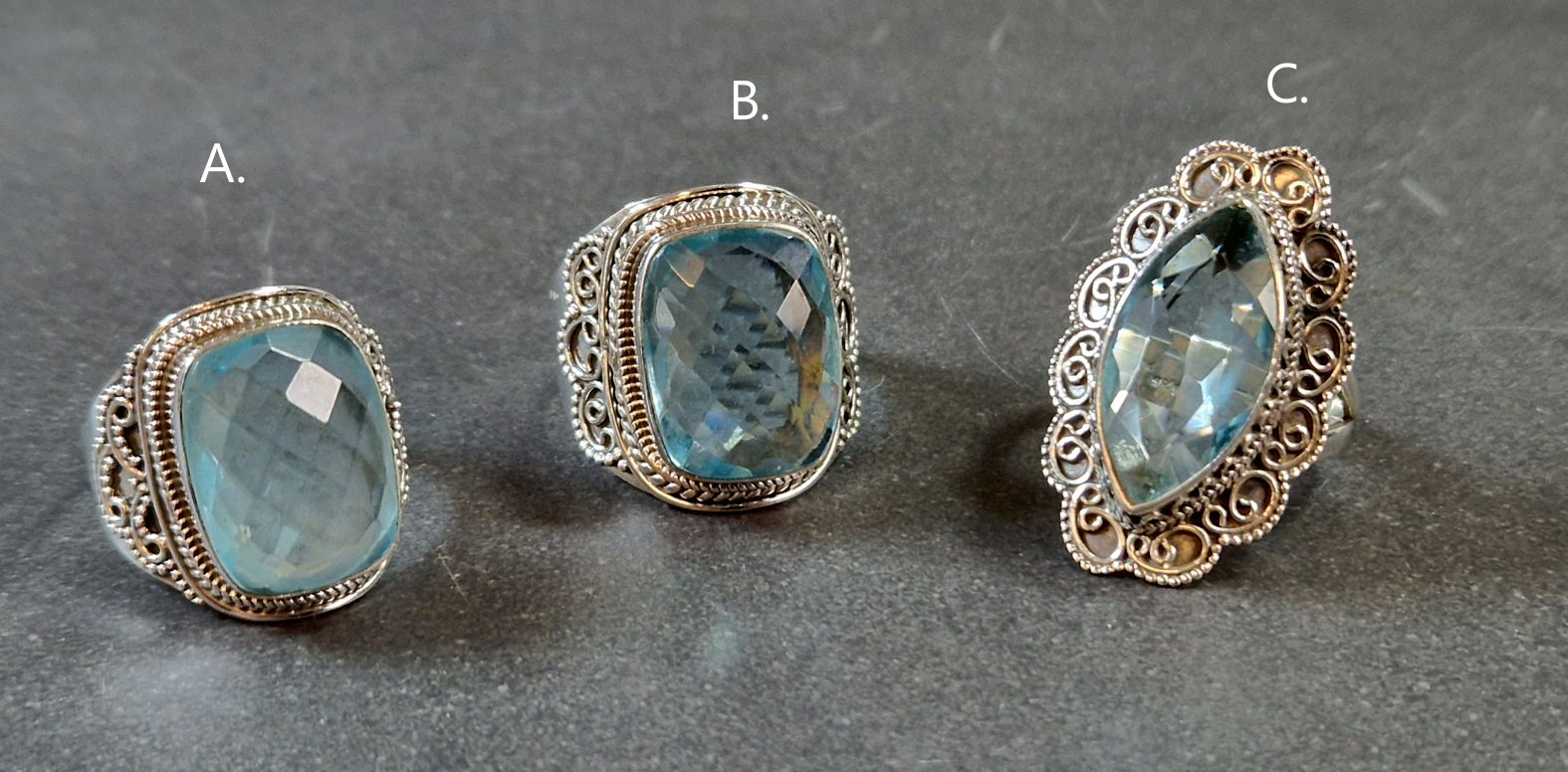 Filigran Ring Silver - Topas Cabochon - 3 sorter - 5