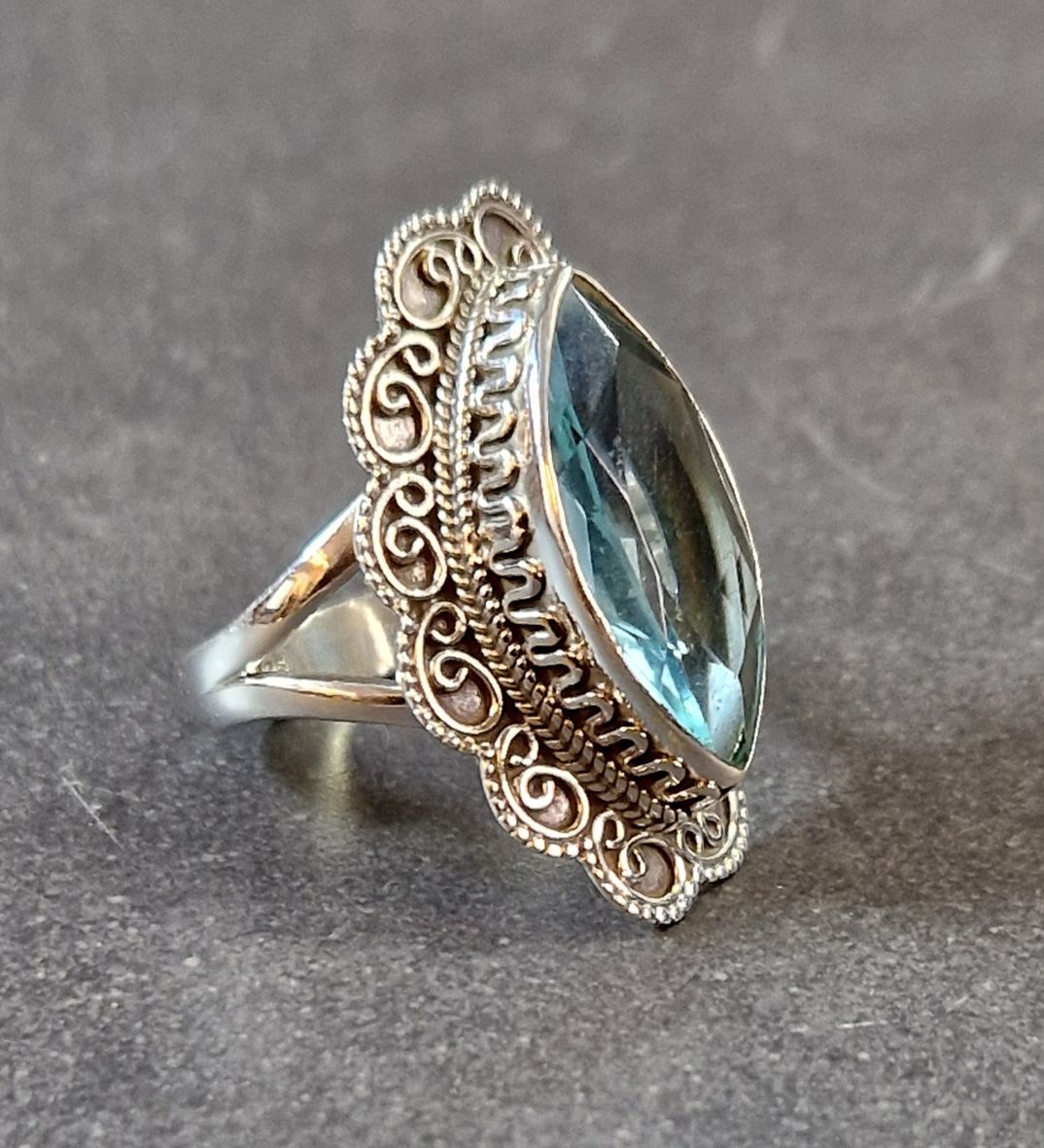 Filigran Ring Silver - Topas Cabochon - 3 sorter - 4