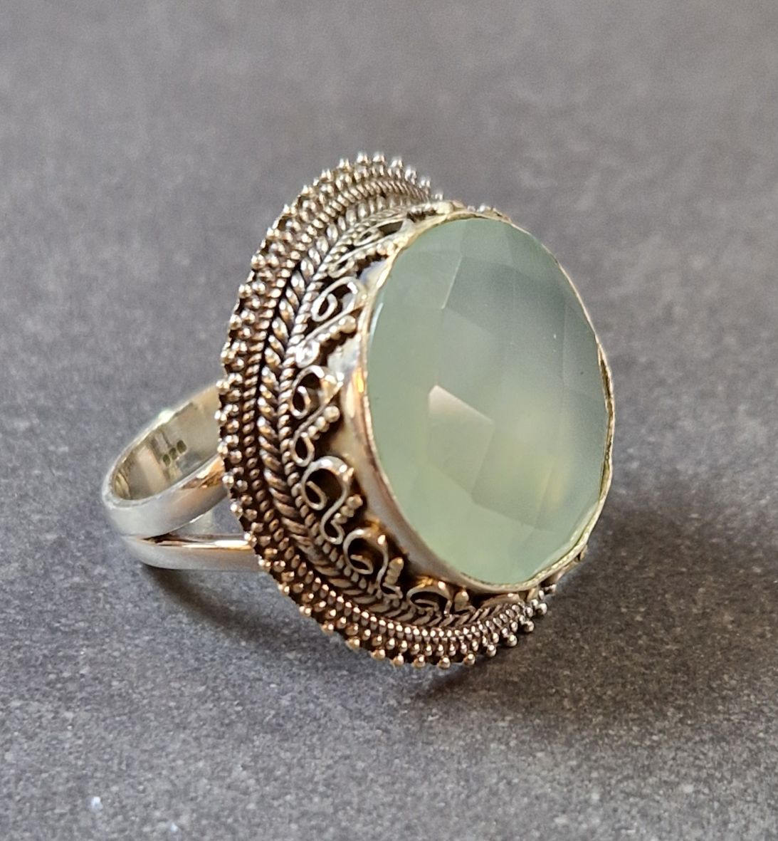 Filigran Ring Silver - Blå Kalcedon Rund Cabochon  - 4