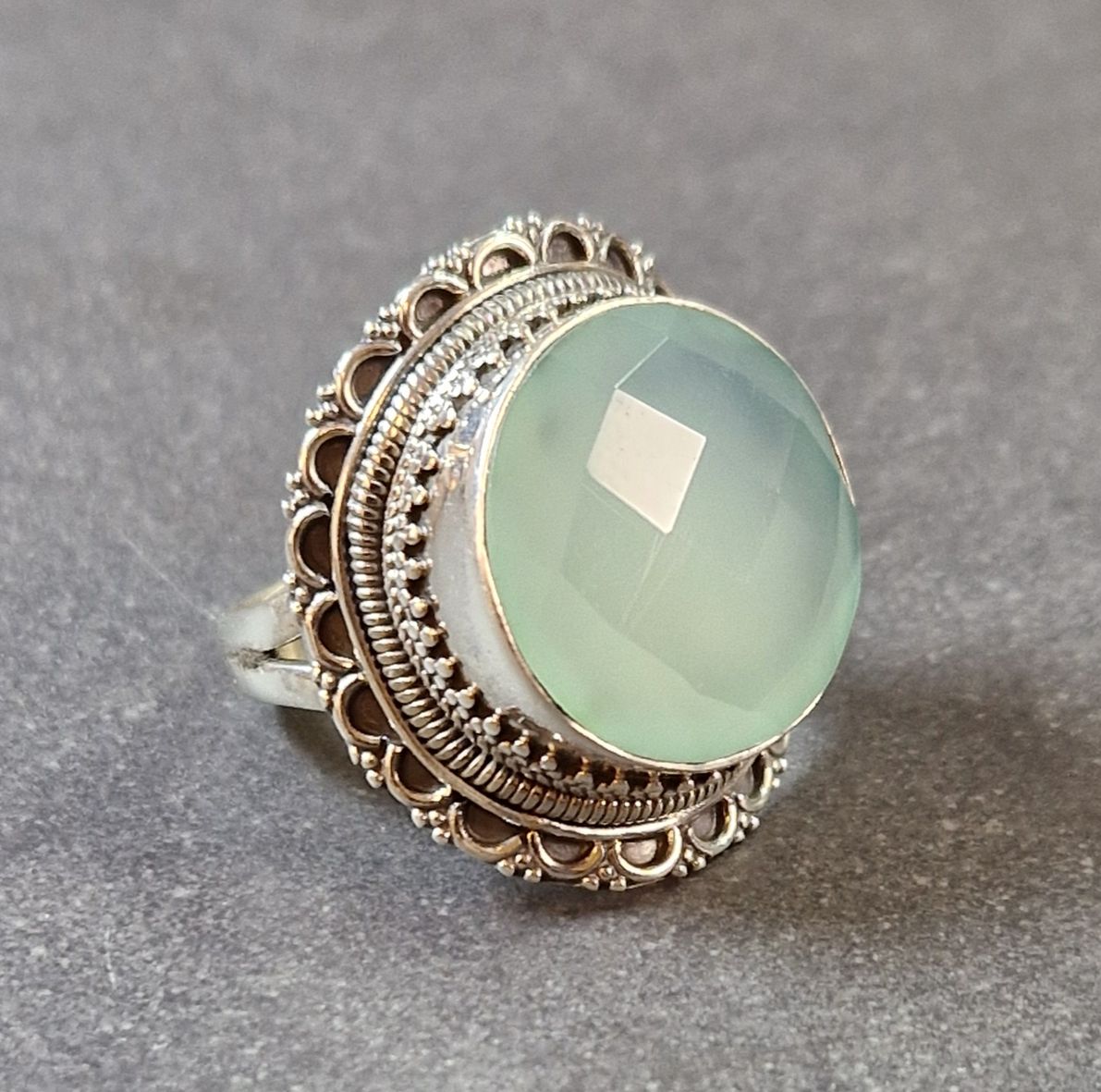Filigran Ring Silver - Blå Kalcedon Rund Cabochon  - 3