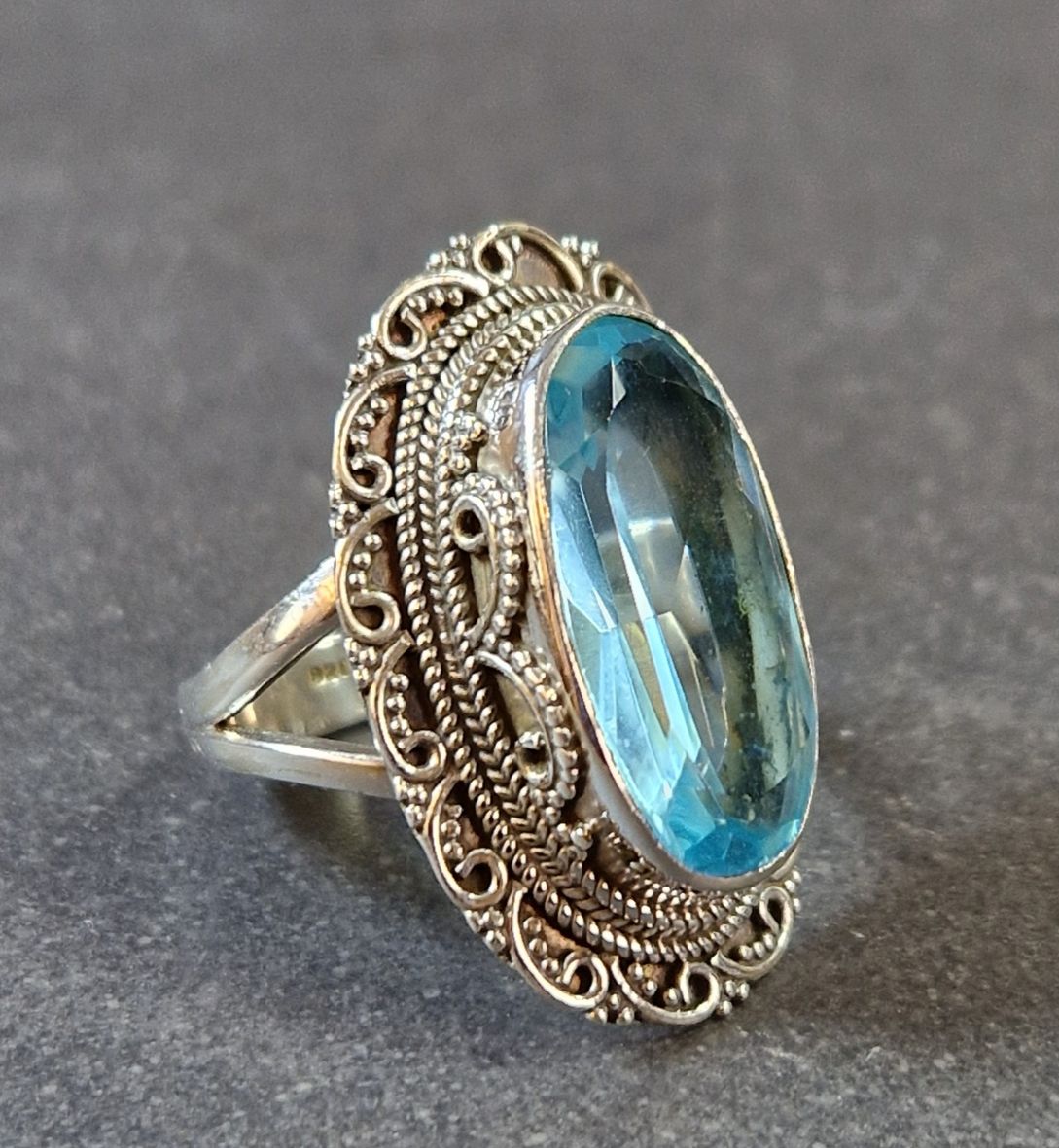 Filigran Ring Silver - Topas Cabochon - 4 sorter - 4