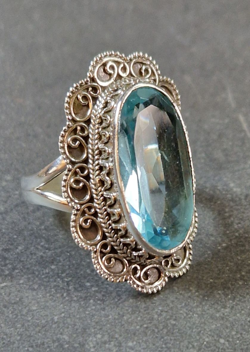 Filigran Ring Silver - Topas Cabochon - 4 sorter - 5