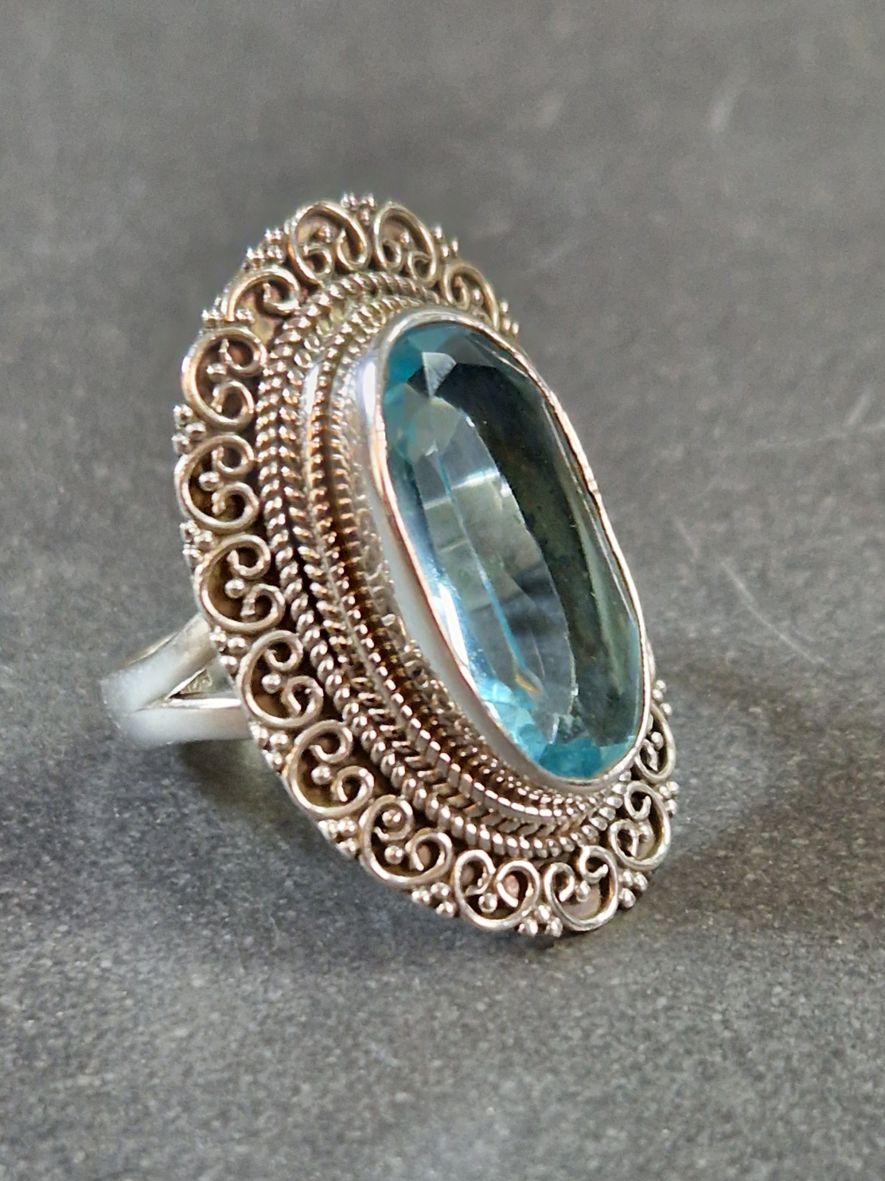 Filigran Ring Silver - Topas Cabochon - 4 sorter - 6