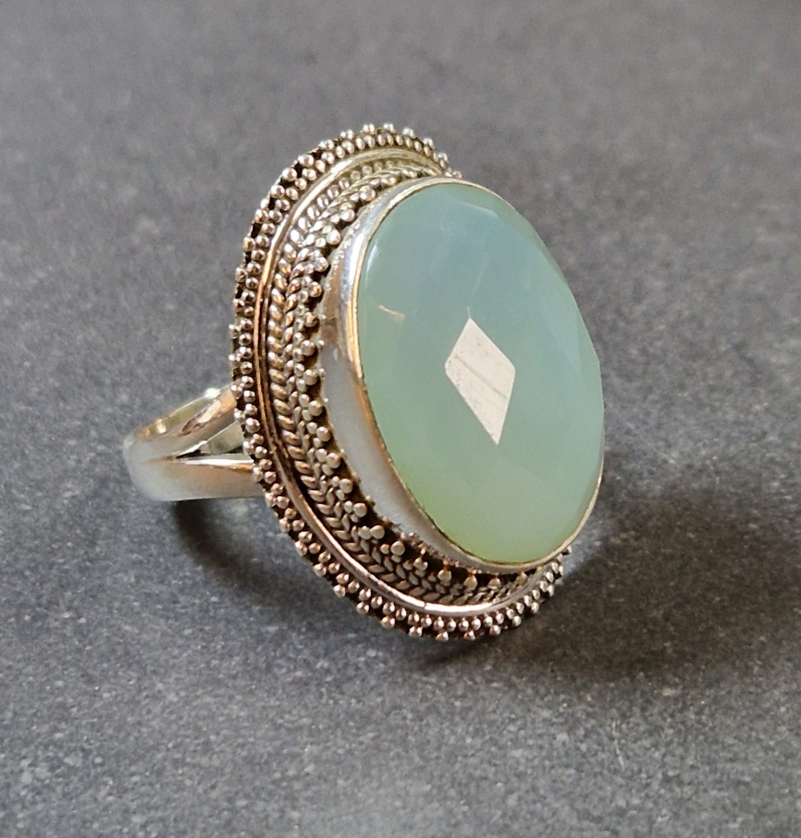 Filigran Ring Silver - Blå Kalcedon Cabochon - 4 sorter - 3