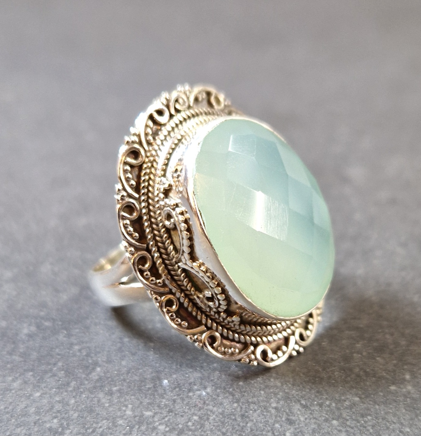 Filigran Ring Silver - Blå Kalcedon Cabochon - 4 sorter - 2