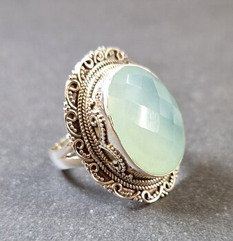 Filigran Ring Silver - Blå Kalcedon Cabochon - 4 sorter
