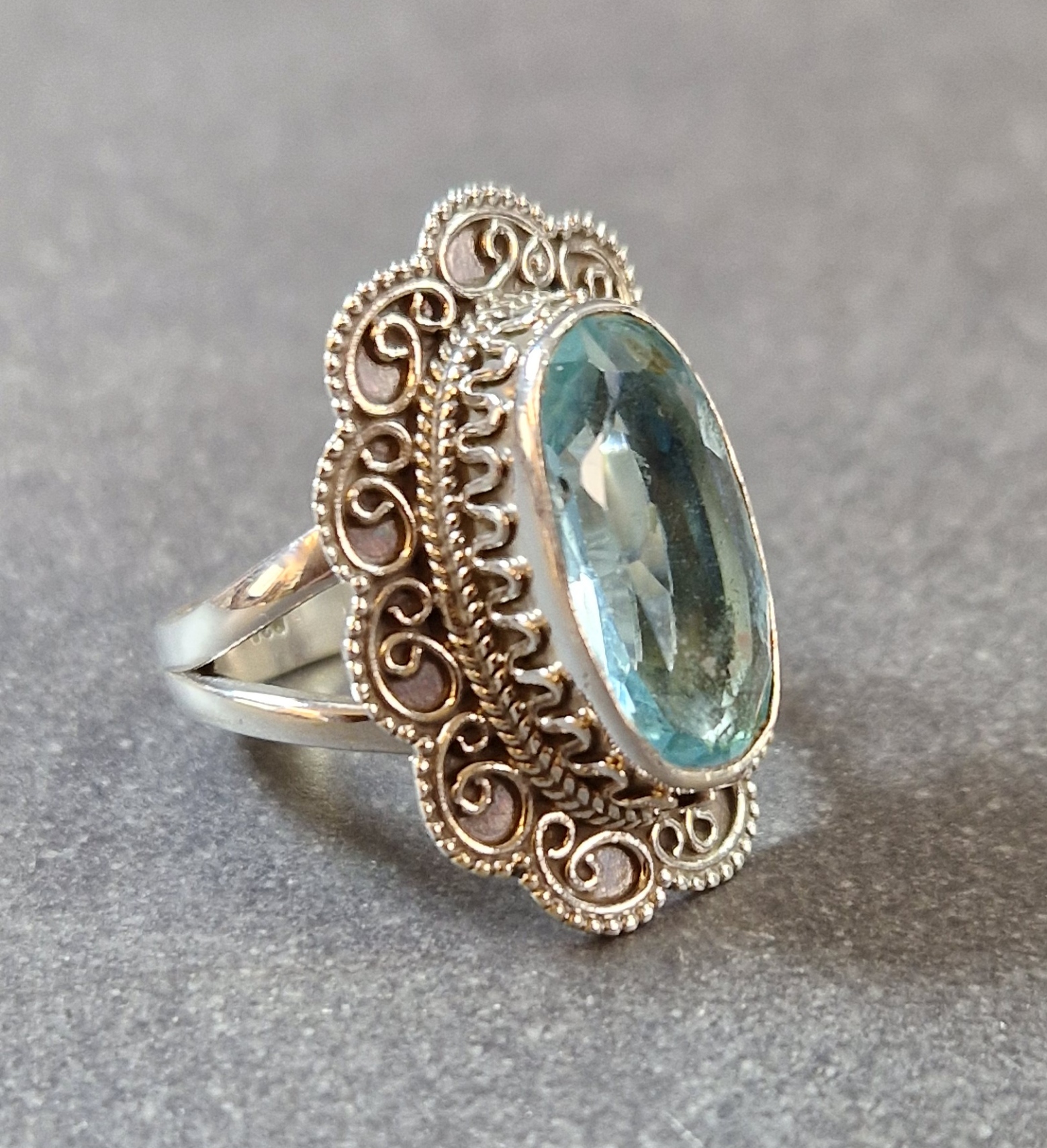 Filigran Ring Silver - Topas Cabochon - 3 sorter - 3