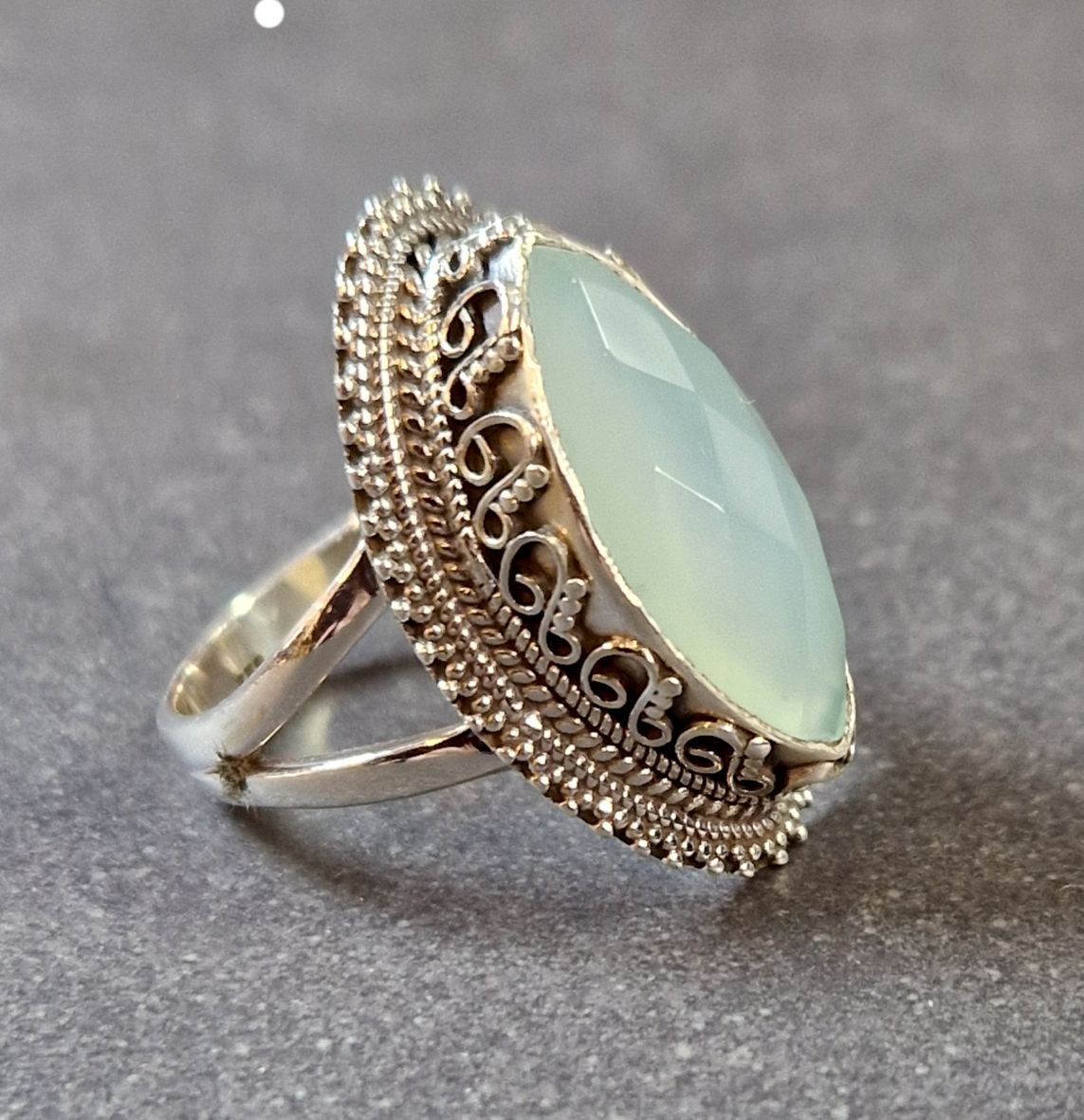Filigran Ring Silver - Blå Kalcedon Cabochon - 3 sorter - 4