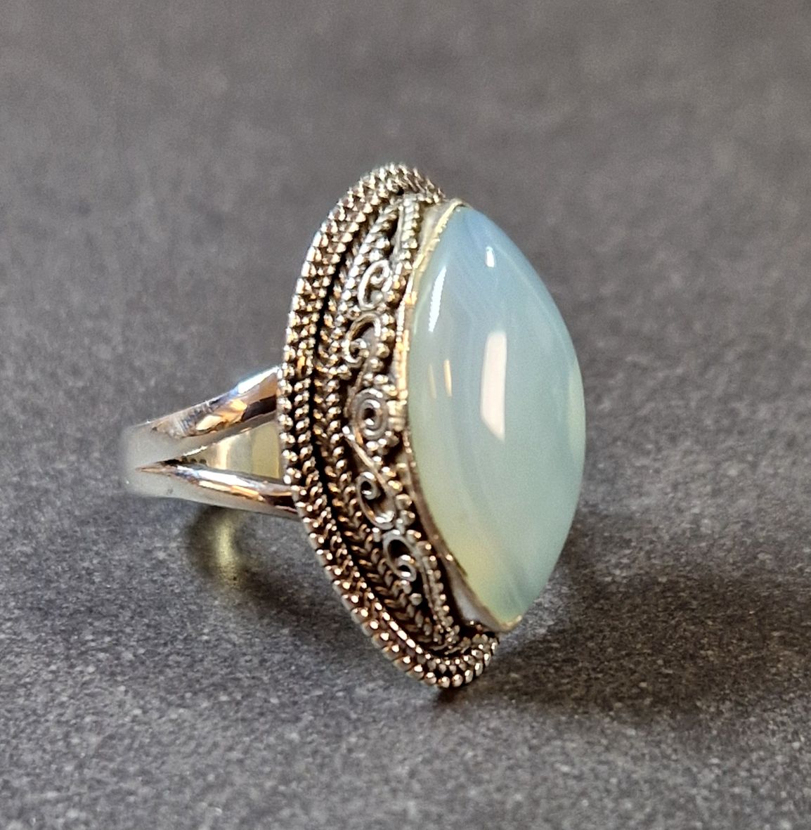 Filigran Ring Silver - Blå Kalcedon Cabochon - 3 sorter - 5