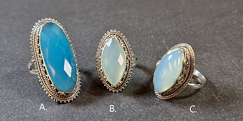 Filigran Ring Silver - Blå Kalcedon Cabochon - 3 sorter