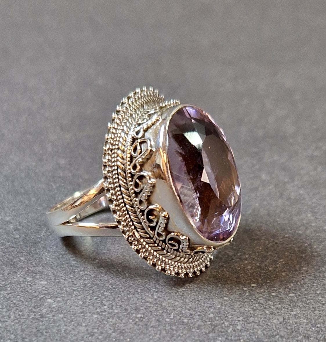 Filigran Ring Silver - Ametist Cabochon - 5