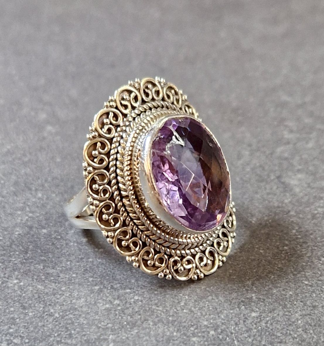 Filigran Ring Silver - Ametist Cabochon - 3