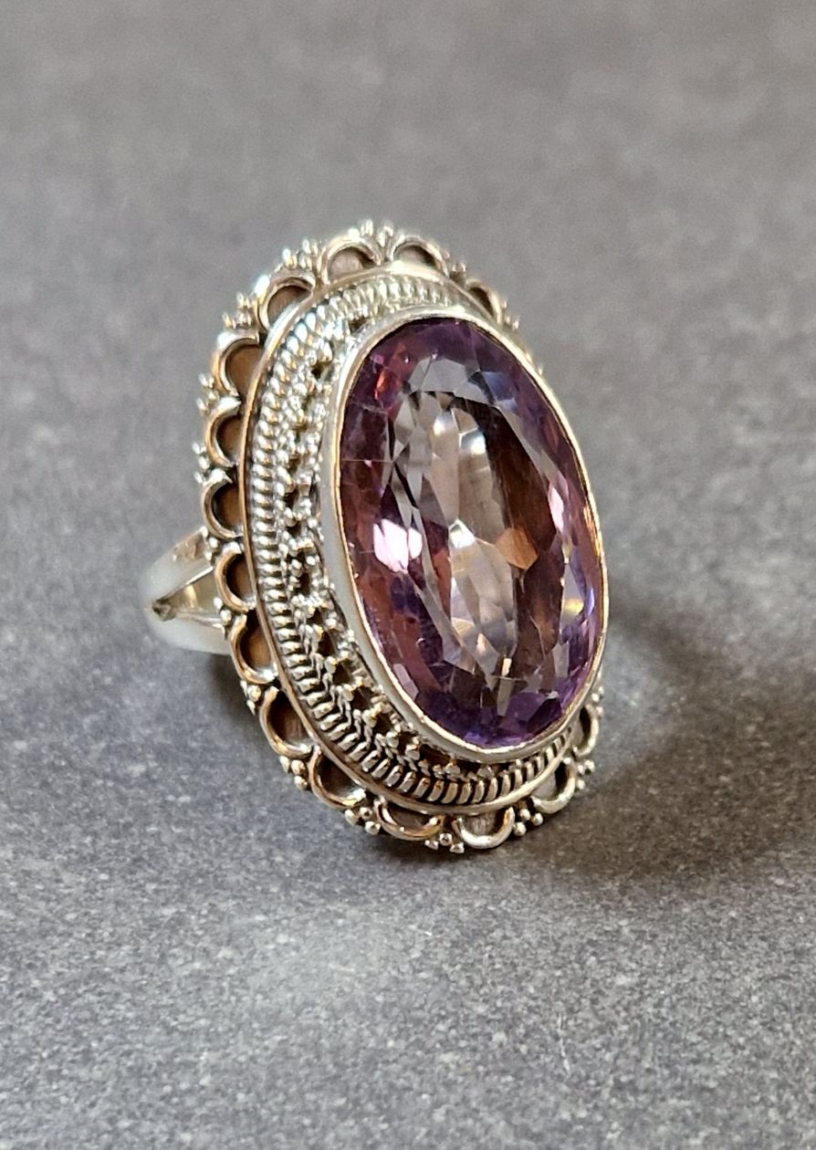 Filigran Ring Silver - Ametist Cabochon - 4