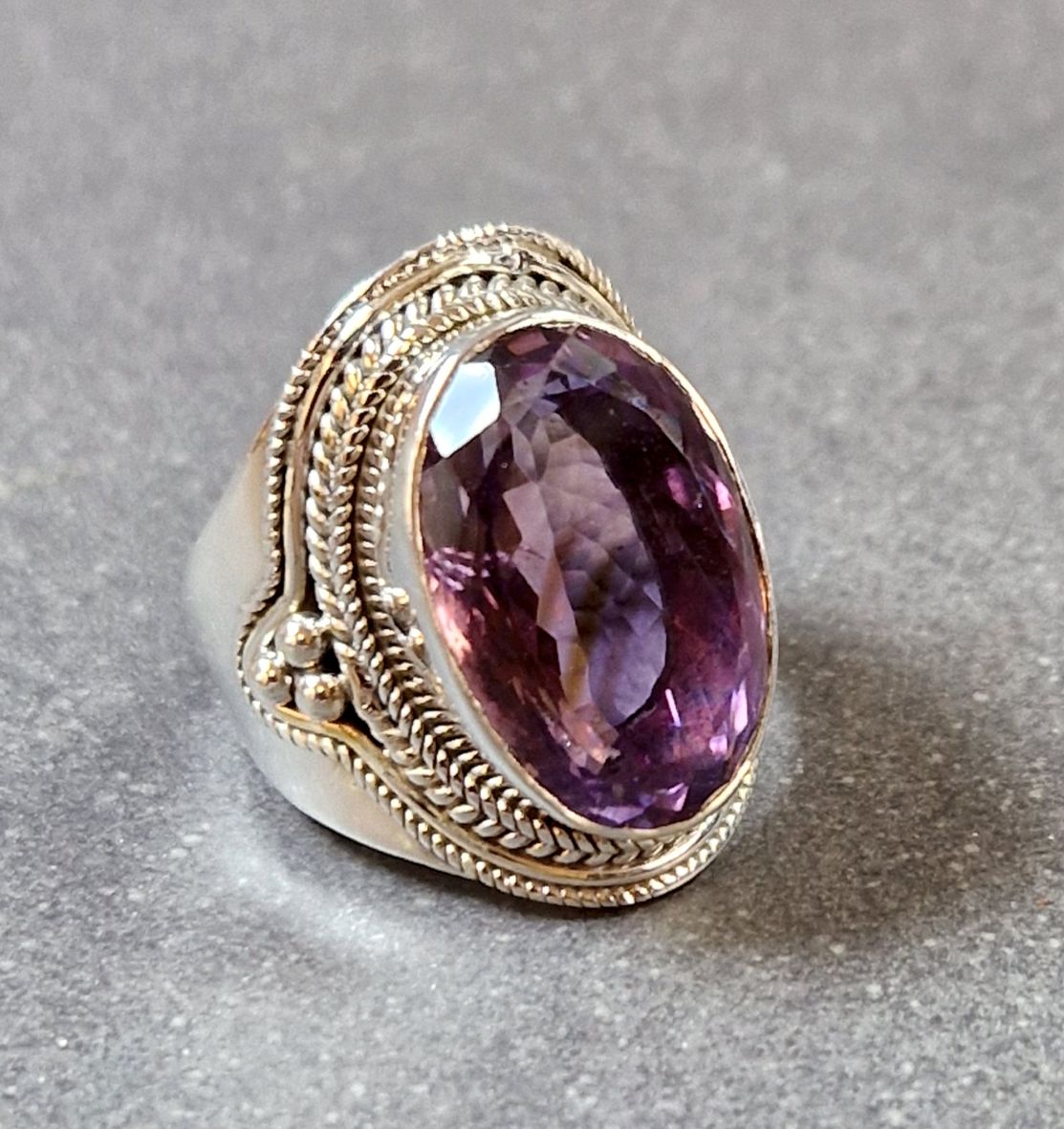 Filigran Ring Silver - Ametist Cabochon - 3