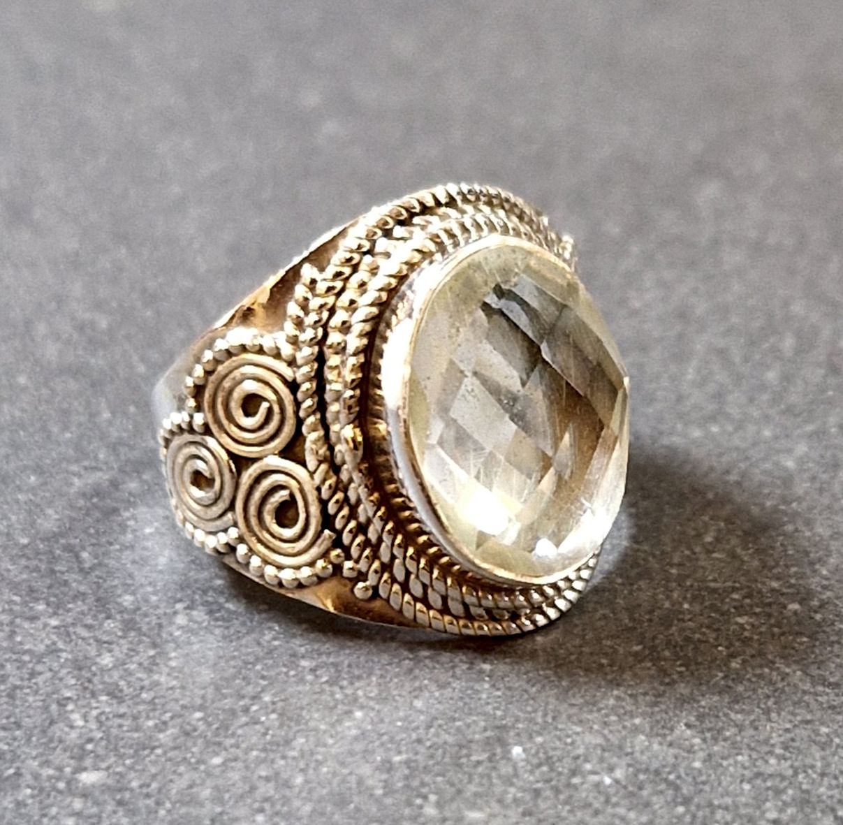 Filigran Ring Silver - Bergkristall Oval Cabochon  - 7