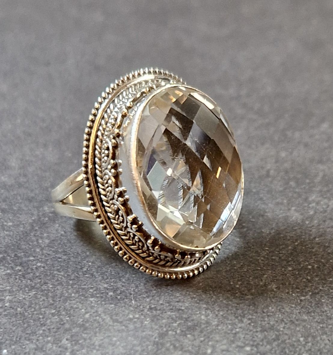 Filigran Ring Silver - Bergkristall Oval Cabochon  - 5