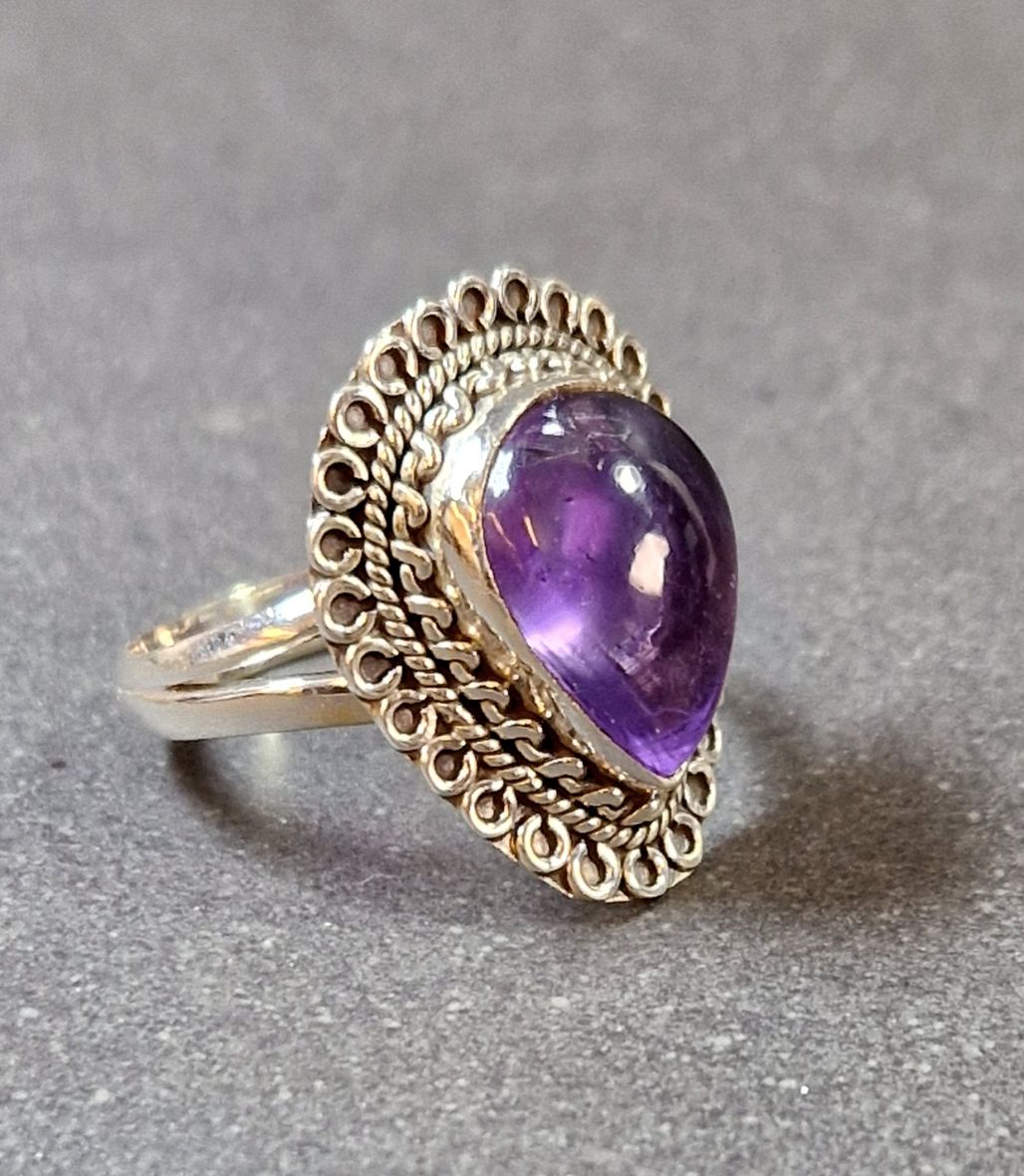 Filigran Ring Silver - Ametist Cabochon - 5
