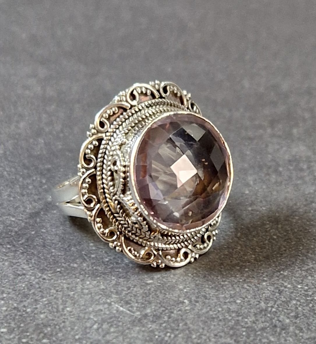 Filigran Ring Silver - Ametist Cabochon - 3