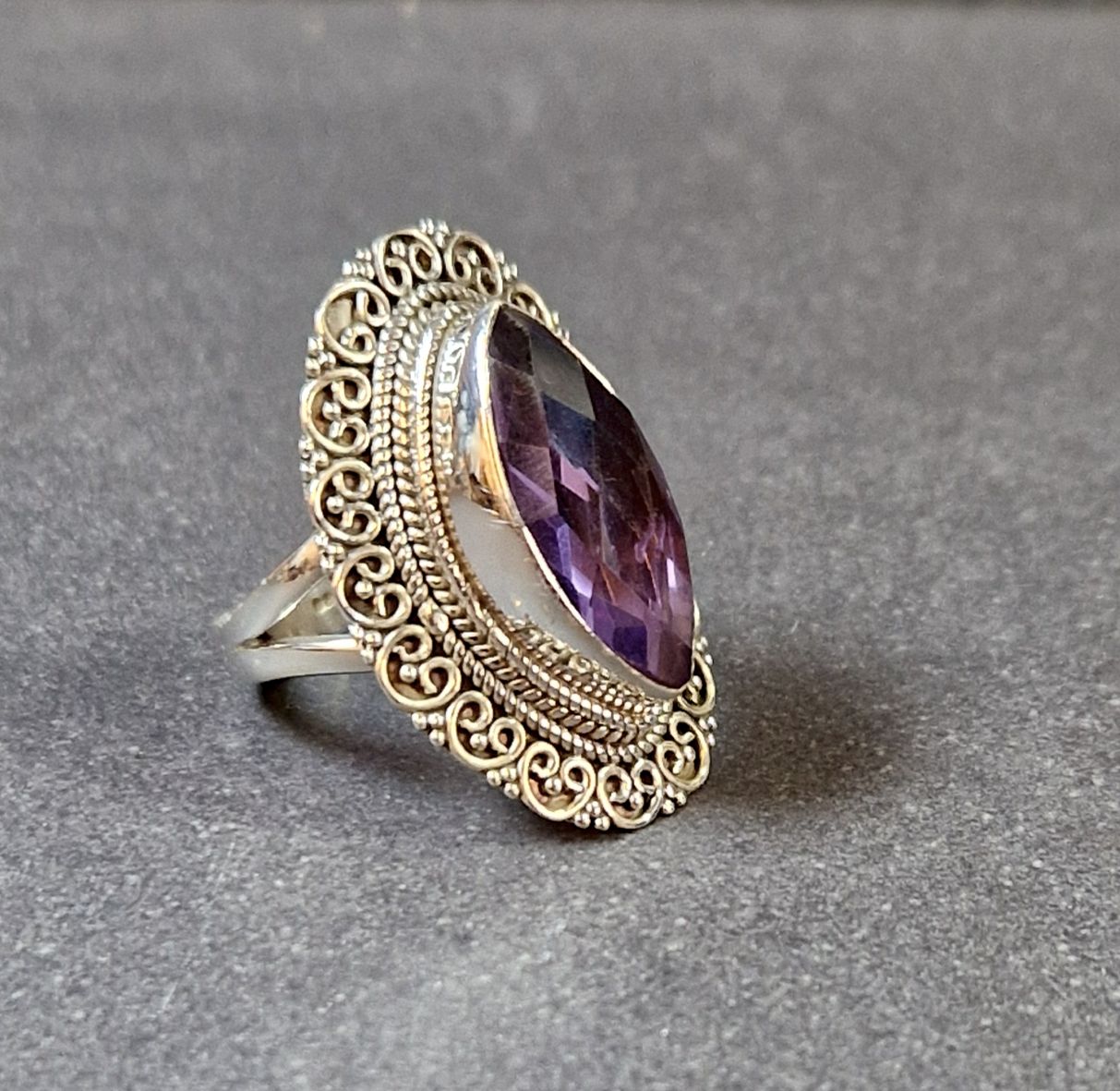 Filigran Ring Silver - Ametist Cabochon - 4