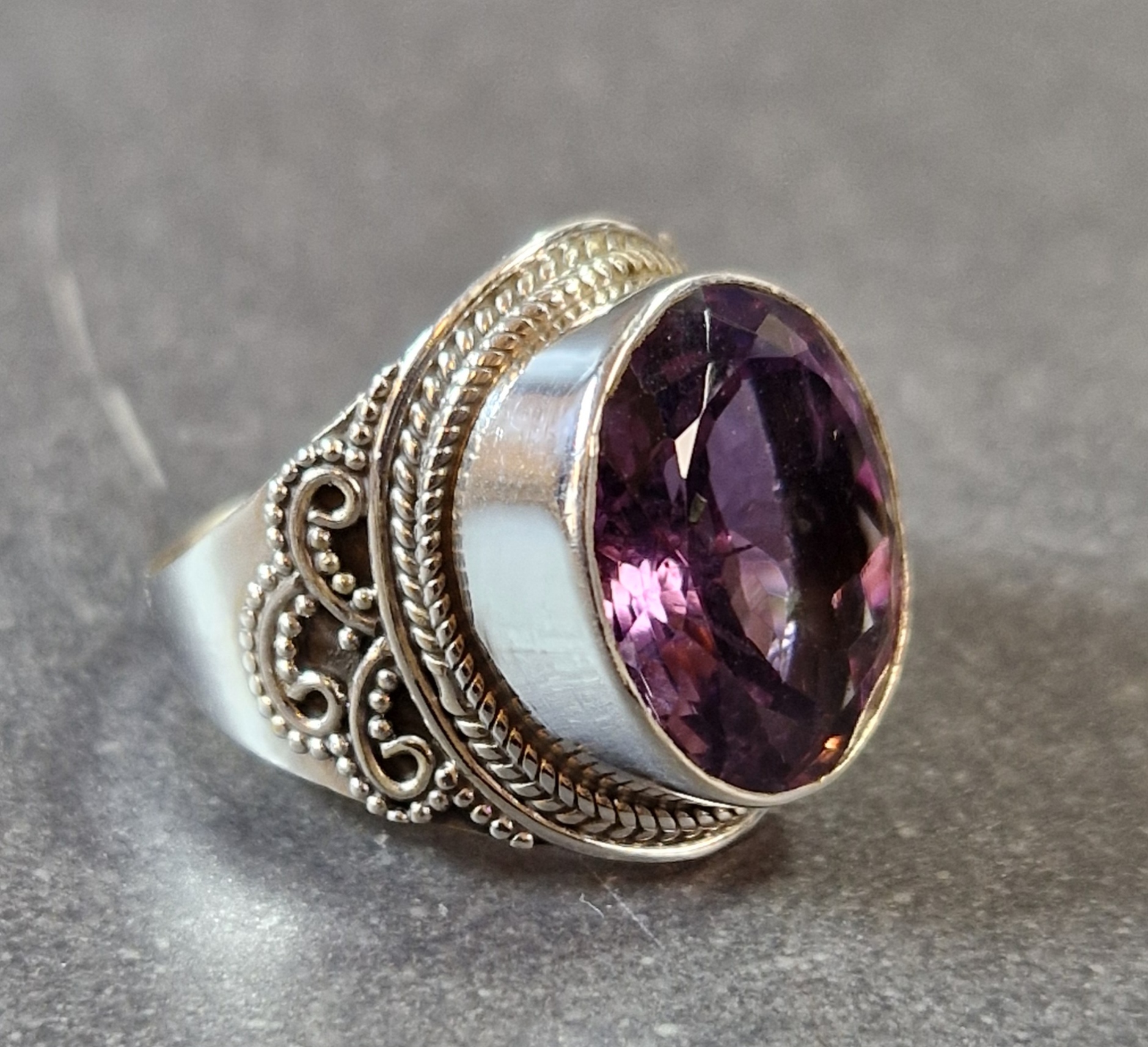 Filigran Ring Silver - Ametist Cabochon - 3