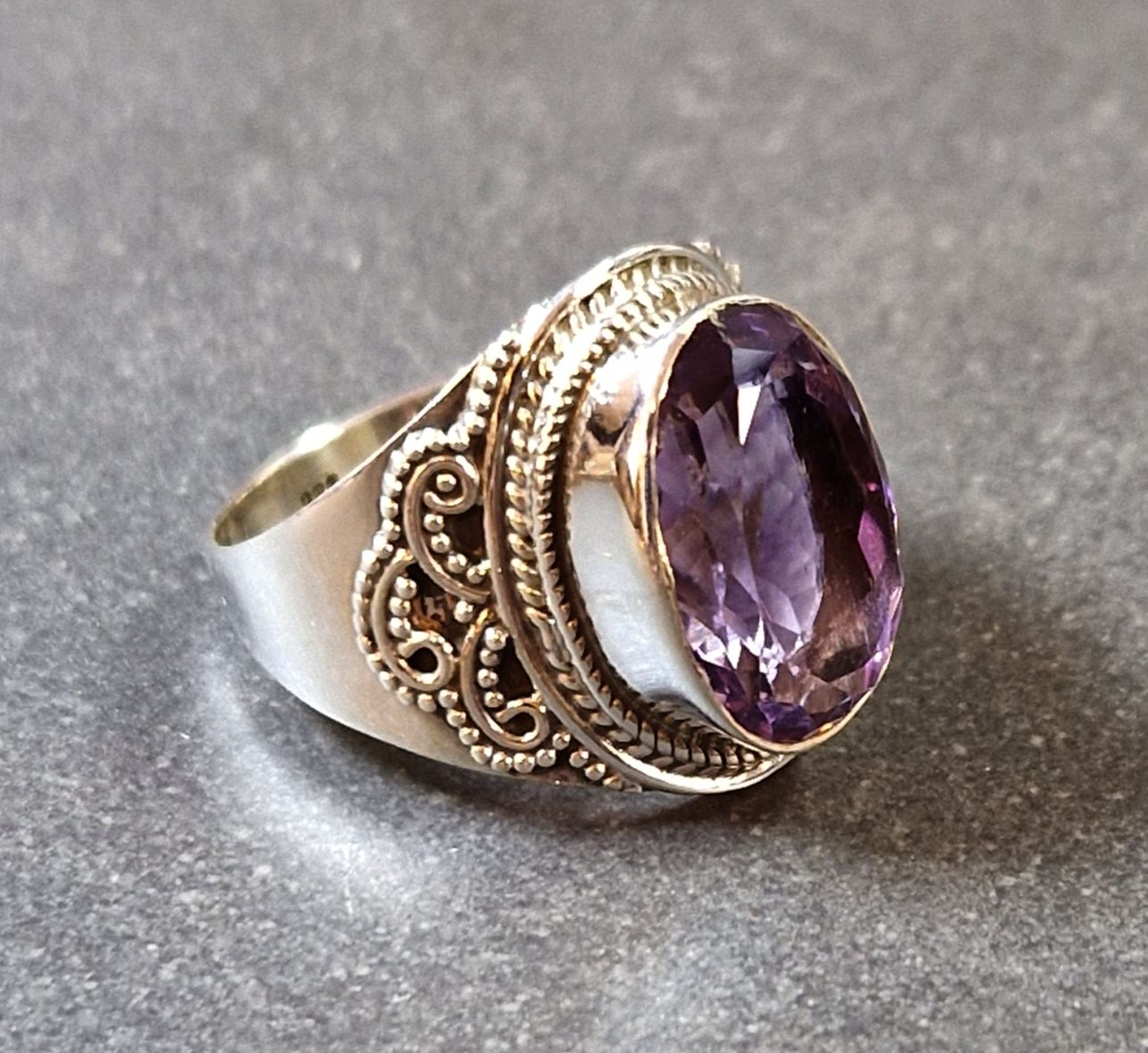 Filigran Ring Silver - Ametist Cabochon - 4