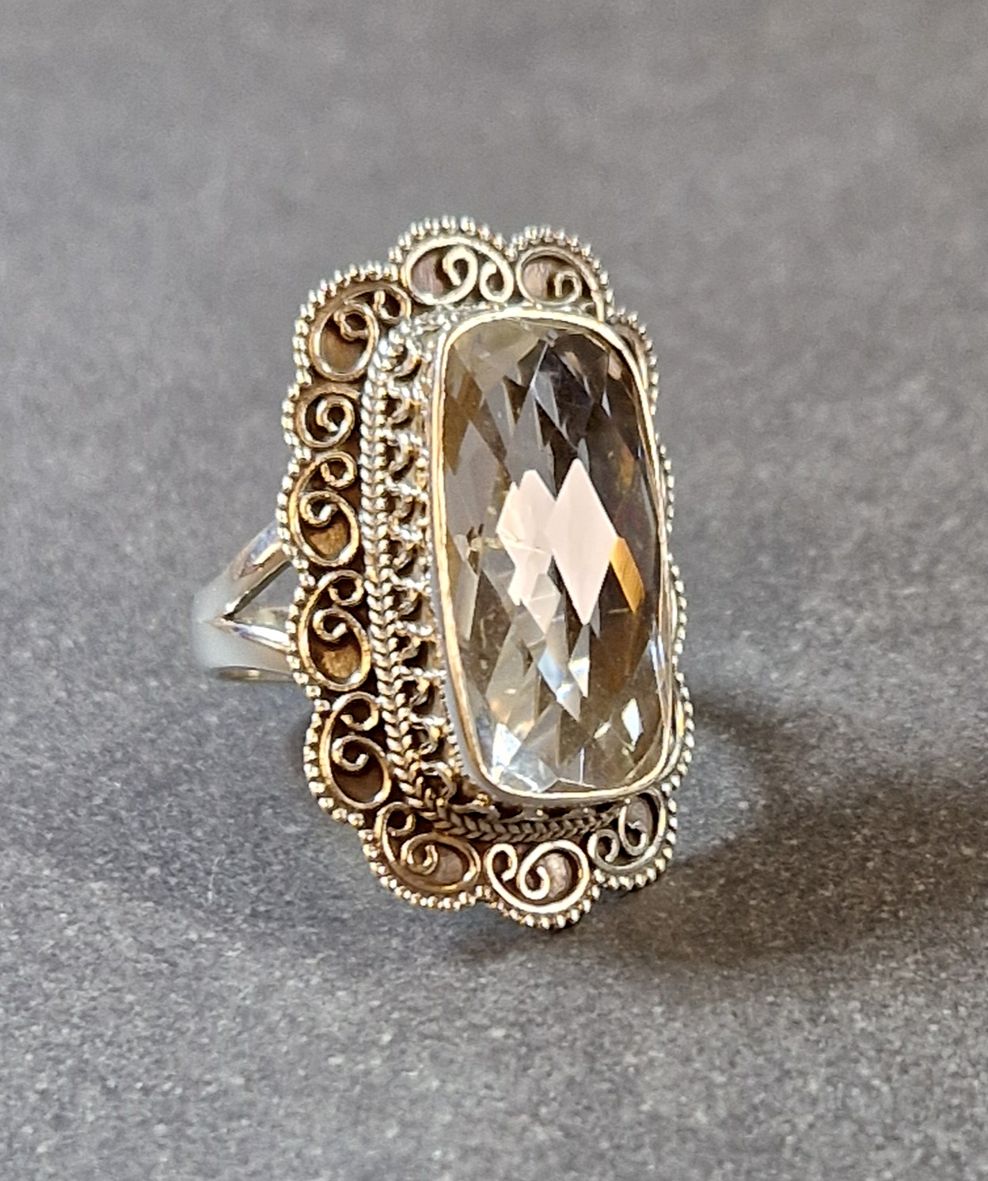 Filigran Ring Silver - Bergkristall Cabochon - 5