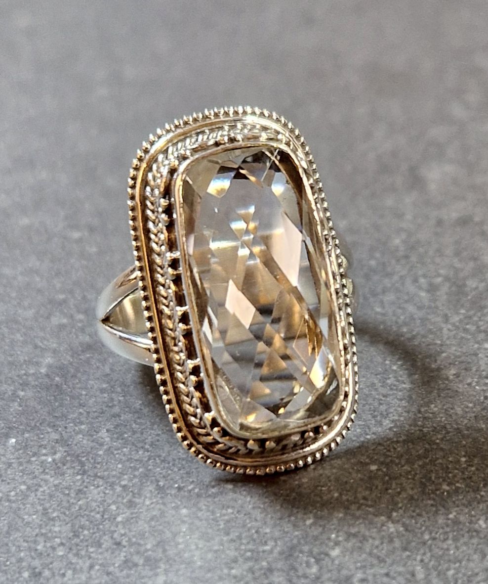 Filigran Ring Silver - Bergkristall Cabochon - 6