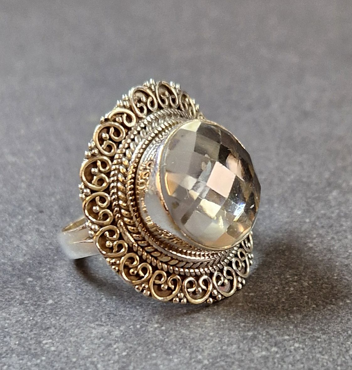 Filigran Ring Silver - Bergkristall Cabochon - 4