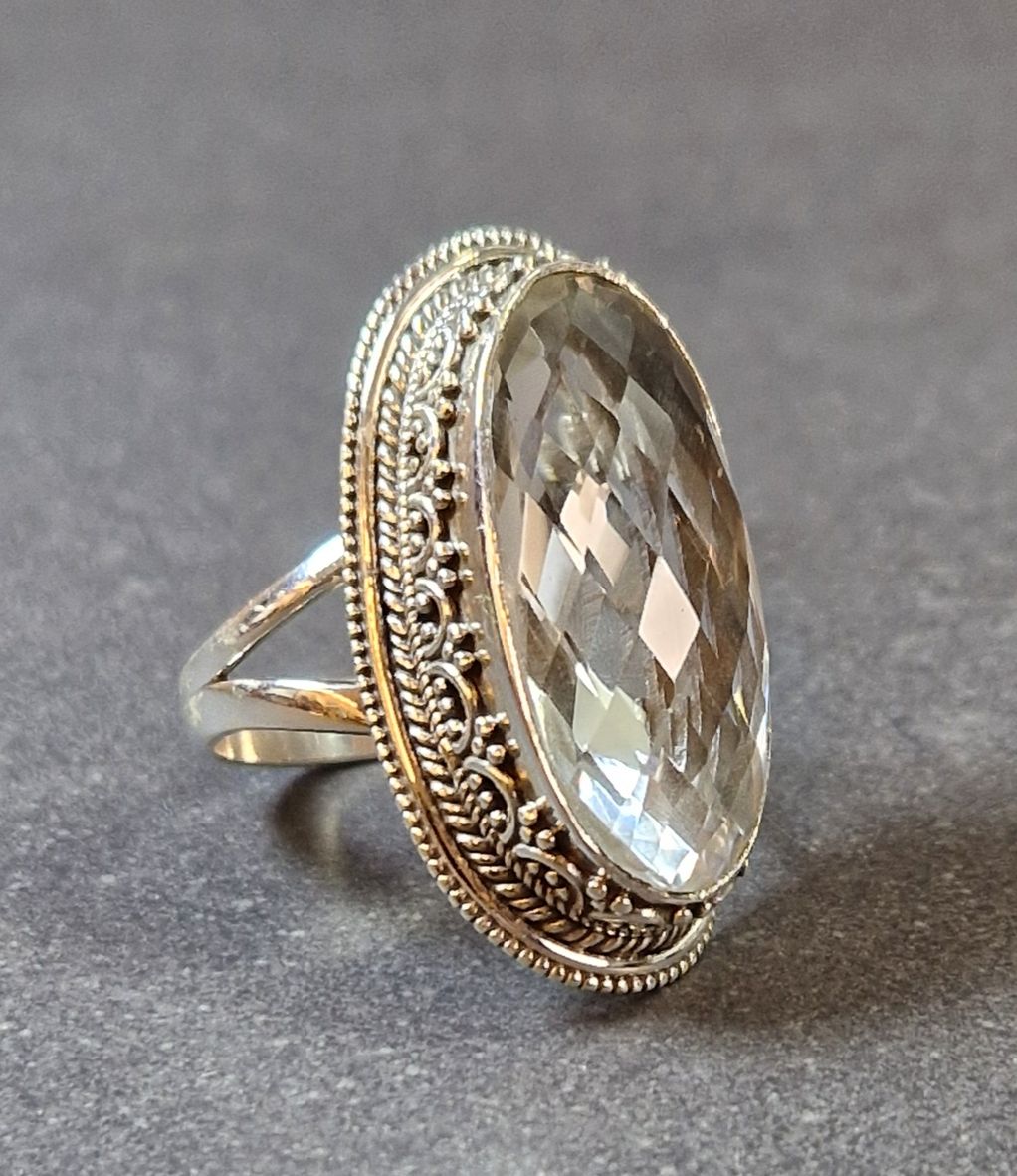 Filigran Ring Silver - Bergkristall Cabochon - 5