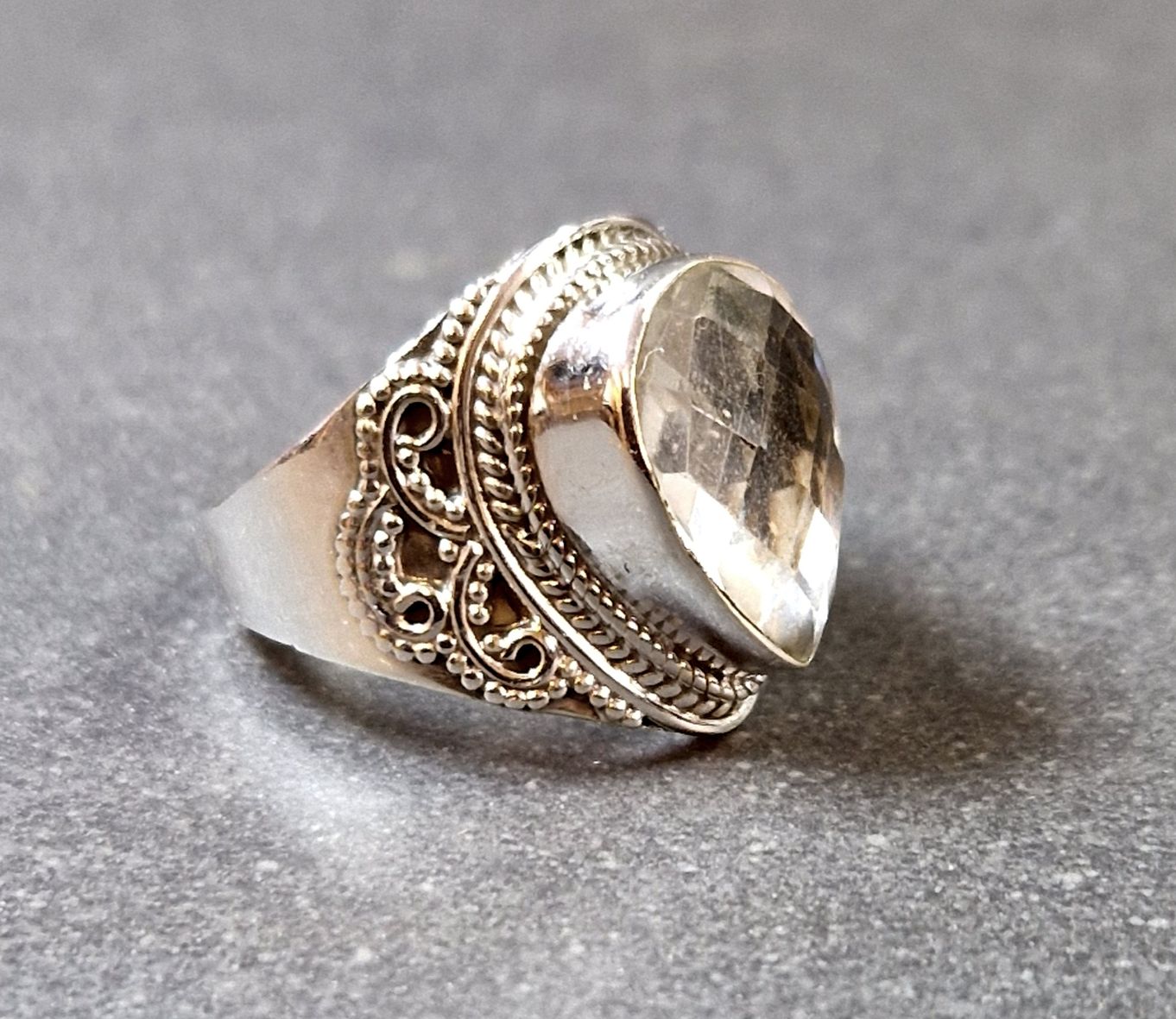 Filigran Ring Silver - Bergkristall Cabochon - 3