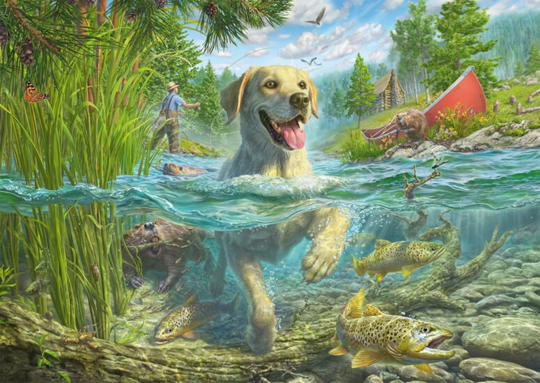 Yellow Labrador goes Fishing, 1000 Bitar Schmidt