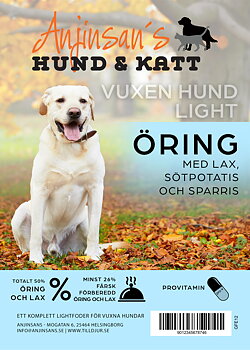 Spannmålsfritt Sortiment Vuxen Hund Light Öring med Lax, Sötpotatis och Sparris 12kg