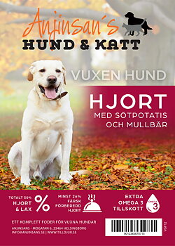 Spannmålsfritt Sortiment Vuxen Hund Hjort med Sötpotatis och Mullbär 12kg