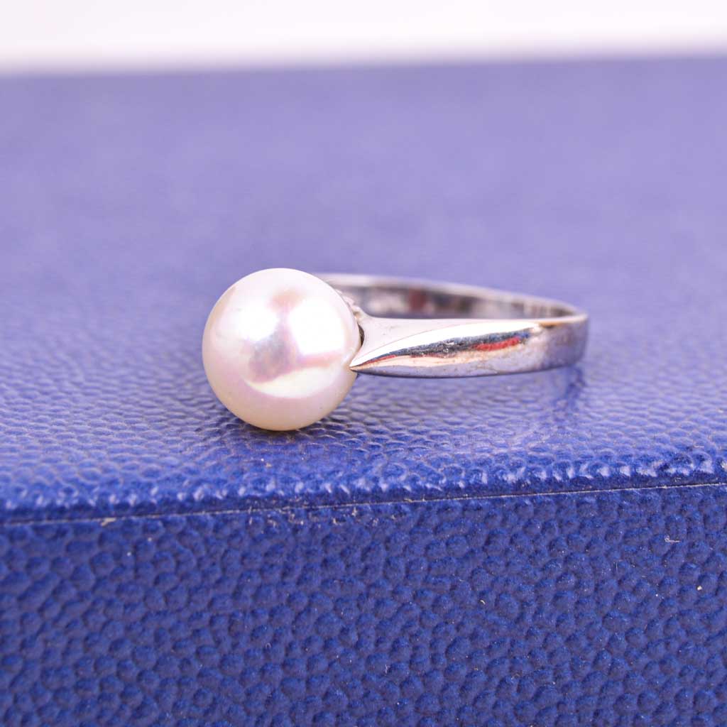 18k valkokultainen sormus suolaveden helmi, Vintage - 5