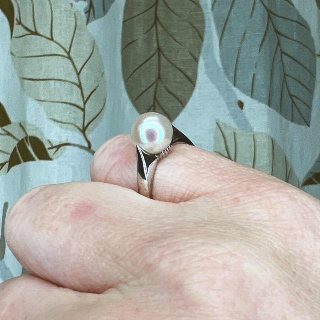 18k valkokultainen sormus suolaveden helmi, Vintage - 2
