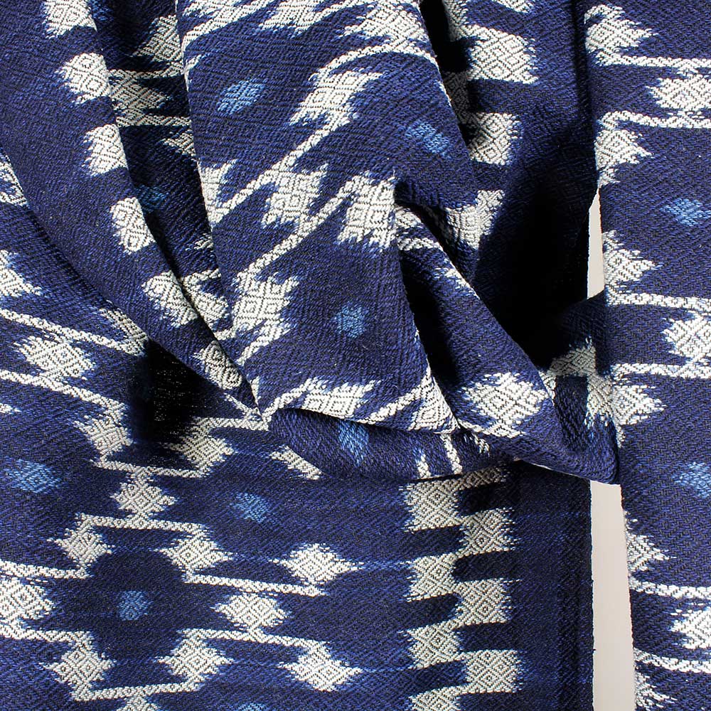 Bred  Indigoblå Ikat Sjal - 5