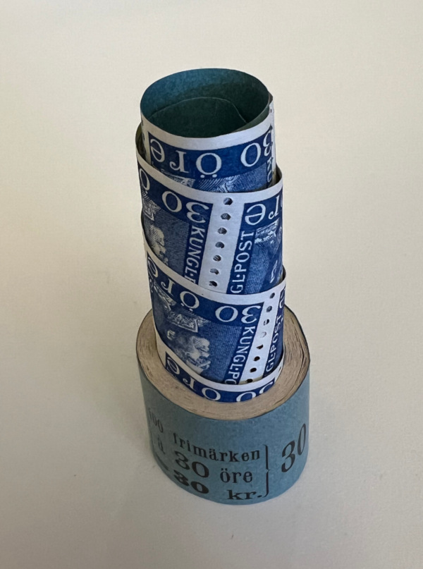 F 185, 30 öre Gustaf V profil vänster rulle **