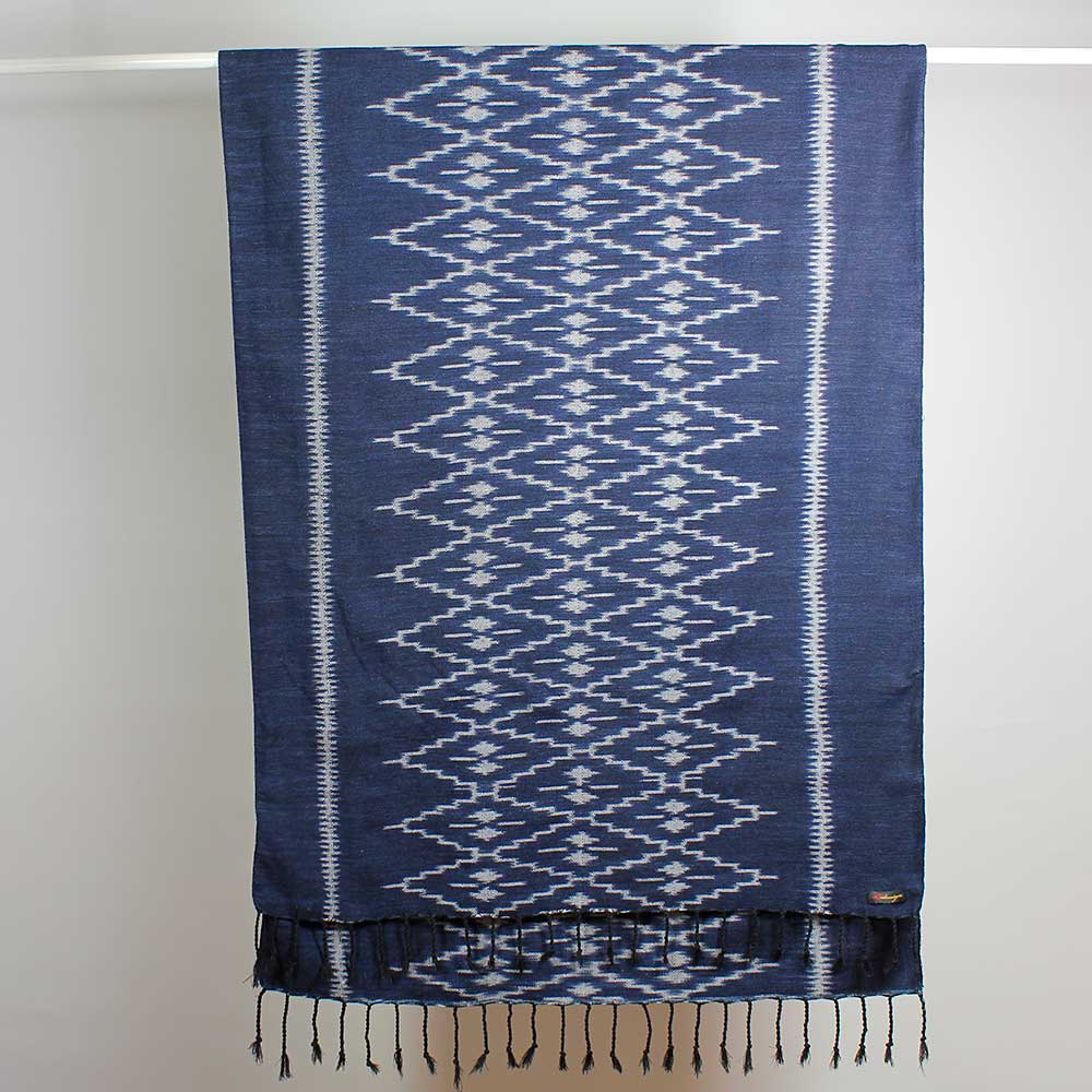 Xtra-Bred  Indigoblå Ikat Sjal - 3