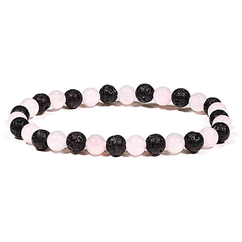 Rosenkvarts och lavasten armband med 6mm runda pärlor