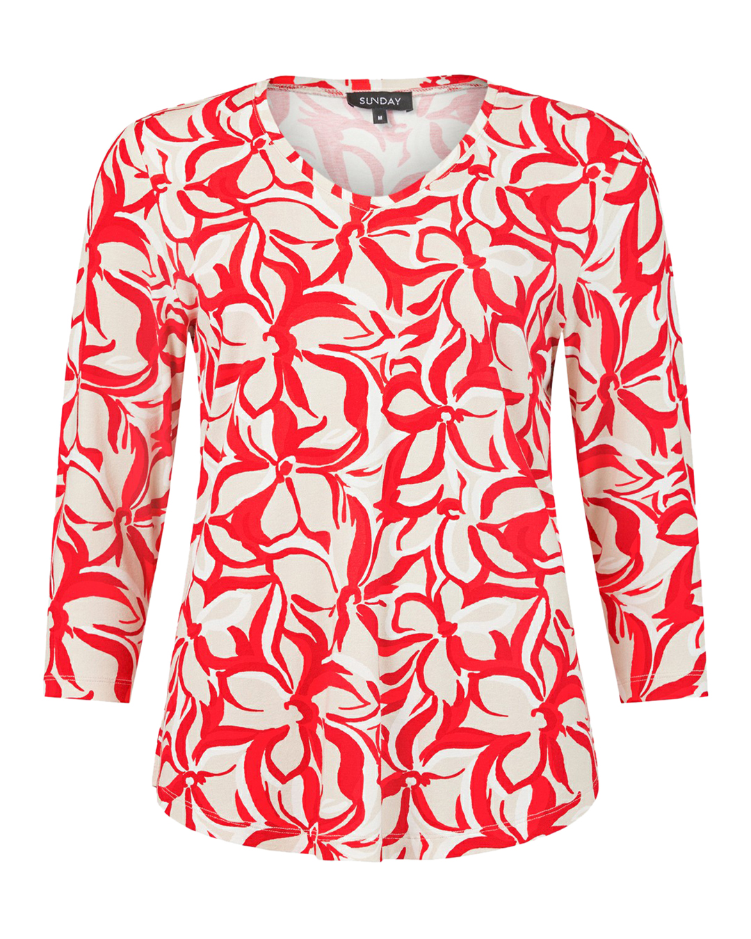 Topp v-ringad blommig röd/beige/vit