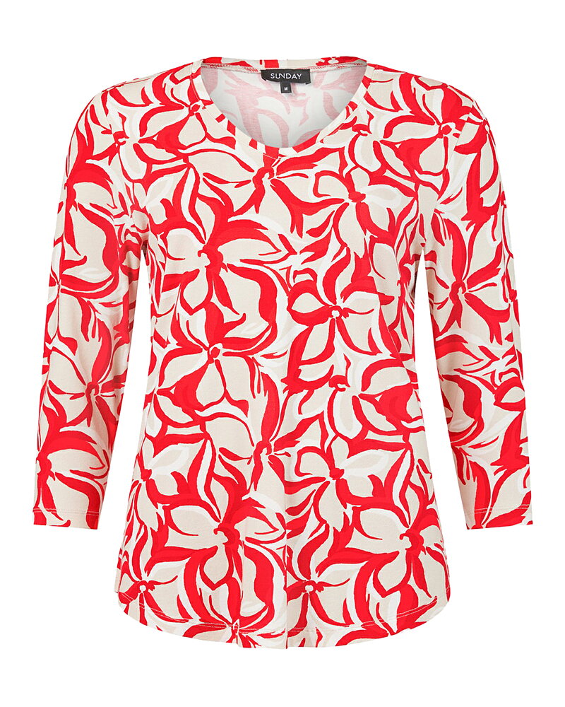 Topp v-ringad blommig röd/beige/vit
