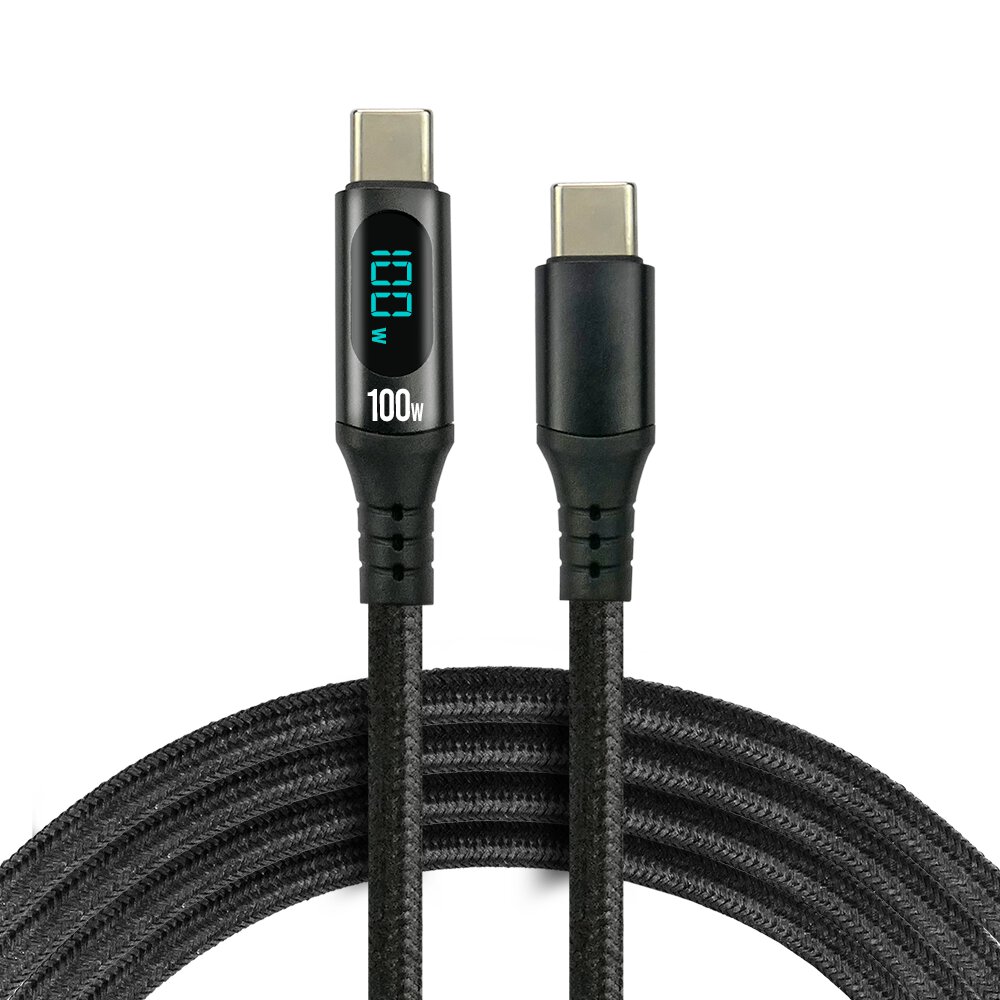 EverActive USB-C / PD E-Marker LCD Braided Cable (1m)