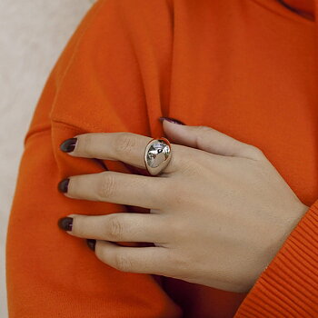 Lineargent Chunky Drop Ring Silver