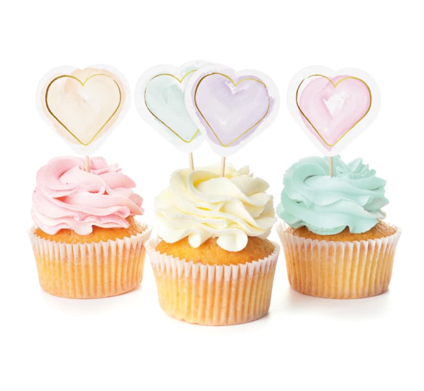 Cake picks - Pastell hjärtan 