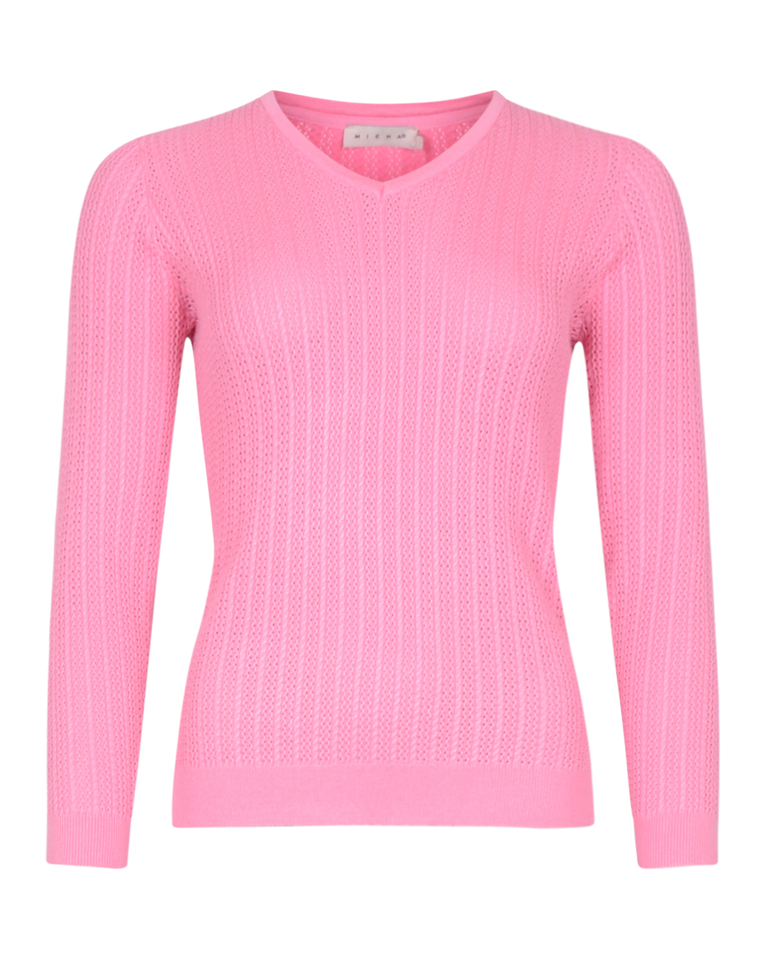 Jumper genombrutet mönster v-ringad rosa