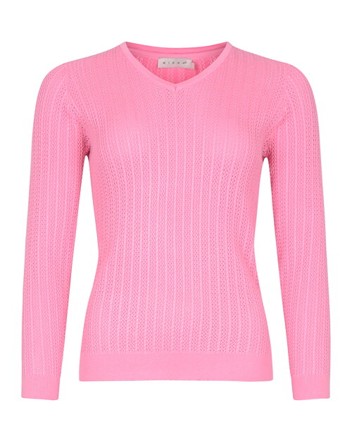 Jumper genombrutet mönster v-ringad rosa